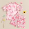 imageKuriozud Toddler Baby Kids Satin Pajamas Short Sleeve Button Down 2 Piece Pajama Set Little Girl Sleepwear Summer PajamasB Bowmulticolor