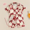 imageKuriozud Toddler Baby Kids Satin Pajamas Short Sleeve Button Down 2 Piece Pajama Set Little Girl Sleepwear Summer PajamasB Bowred