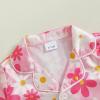 imageKuriozud Toddler Baby Kids Satin Pajamas Short Sleeve Button Down 2 Piece Pajama Set Little Girl Sleepwear Summer PajamasFloral Pink