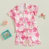imageKuriozud Toddler Baby Kids Satin Pajamas Short Sleeve Button Down 2 Piece Pajama Set Little Girl Sleepwear Summer PajamasFloral Pink