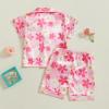 imageKuriozud Toddler Baby Kids Satin Pajamas Short Sleeve Button Down 2 Piece Pajama Set Little Girl Sleepwear Summer PajamasFloral Pink