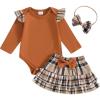 Plaid Skirt & Ruffle Romper Light Brown