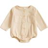 imageKuriozud Newborn Baby Boy Girl Clothes Button Long Sleeve Romper Jumpsuit Basic Infant Neutral One Piece OutfitButton Apricot