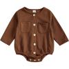 imageKuriozud Newborn Baby Boy Girl Clothes Button Long Sleeve Romper Jumpsuit Basic Infant Neutral One Piece OutfitButton Brown
