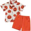 imageKuriozud Toddler Baby Boy Halloween Outfits Pumkin Tops Button Down Shirt Short Pants Set Halloween Boy Clothes Summer Orange 1218 Months