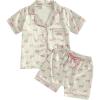 imageKuriozud Toddler Baby Kids Satin Pajamas Short Sleeve Button Down 2 Piece Pajama Set Little Girl Sleepwear Summer PajamasB Bowpink