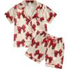 imageKuriozud Toddler Baby Kids Satin Pajamas Short Sleeve Button Down 2 Piece Pajama Set Little Girl Sleepwear Summer PajamasB Bowred