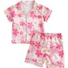 imageKuriozud Toddler Baby Kids Satin Pajamas Short Sleeve Button Down 2 Piece Pajama Set Little Girl Sleepwear Summer PajamasFloral Pink
