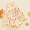 imageKuriozud Baby Girl Halloween OutfitsLinen Pumpkin Onesie Long Sleeve Ruffle Romper Bow Headband Newborn Infant Fall ClothesApricot