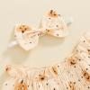 imageKuriozud Baby Girl Halloween OutfitsLinen Pumpkin Onesie Long Sleeve Ruffle Romper Bow Headband Newborn Infant Fall ClothesApricot