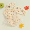 imageKuriozud Baby Girl Halloween OutfitsLinen Pumpkin Onesie Long Sleeve Ruffle Romper Bow Headband Newborn Infant Fall ClothesApricot B