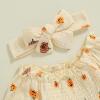 imageKuriozud Baby Girl Halloween OutfitsLinen Pumpkin Onesie Long Sleeve Ruffle Romper Bow Headband Newborn Infant Fall ClothesApricot B