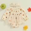 imageKuriozud Baby Girl Halloween OutfitsLinen Pumpkin Onesie Long Sleeve Ruffle Romper Bow Headband Newborn Infant Fall ClothesApricot B