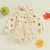 imageKuriozud Baby Girl Halloween OutfitsLinen Pumpkin Onesie Long Sleeve Ruffle Romper Bow Headband Newborn Infant Fall ClothesApricot B