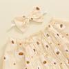 imageKuriozud Baby Girl Halloween OutfitsLinen Pumpkin Onesie Long Sleeve Ruffle Romper Bow Headband Newborn Infant Fall ClothesApricot a