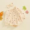 imageKuriozud Baby Girl Halloween OutfitsLinen Pumpkin Onesie Long Sleeve Ruffle Romper Bow Headband Newborn Infant Fall ClothesApricot a