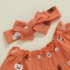 imageKuriozud Baby Girl Halloween OutfitsLinen Pumpkin Onesie Long Sleeve Ruffle Romper Bow Headband Newborn Infant Fall ClothesOrange