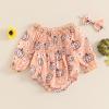 imageKuriozud Baby Girl Halloween OutfitsLinen Pumpkin Onesie Long Sleeve Ruffle Romper Bow Headband Newborn Infant Fall ClothesOrange Pink