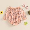 imageKuriozud Baby Girl Halloween OutfitsLinen Pumpkin Onesie Long Sleeve Ruffle Romper Bow Headband Newborn Infant Fall ClothesOrange Pink