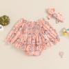 imageKuriozud Baby Girl Halloween OutfitsLinen Pumpkin Onesie Long Sleeve Ruffle Romper Bow Headband Newborn Infant Fall ClothesOrange Pink a