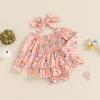 imageKuriozud Baby Girl Halloween OutfitsLinen Pumpkin Onesie Long Sleeve Ruffle Romper Bow Headband Newborn Infant Fall ClothesOrange Pink a