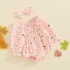 imageKuriozud Baby Girl Halloween OutfitsLinen Pumpkin Onesie Long Sleeve Ruffle Romper Bow Headband Newborn Infant Fall ClothesPink