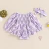 imageKuriozud Baby Girl Halloween OutfitsLinen Pumpkin Onesie Long Sleeve Ruffle Romper Bow Headband Newborn Infant Fall ClothesPurple