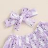 imageKuriozud Baby Girl Halloween OutfitsLinen Pumpkin Onesie Long Sleeve Ruffle Romper Bow Headband Newborn Infant Fall ClothesPurple
