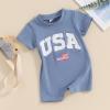 imageKuriozud Newborn Baby Boy Girl 4th of July Outfit American Flag Embroidery Short Sleeve Romper Jumpsuit Spring Summer ClothesAmerican Flag Blue