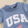 imageKuriozud Newborn Baby Boy Girl 4th of July Outfit American Flag Embroidery Short Sleeve Romper Jumpsuit Spring Summer ClothesAmerican Flag Blue
