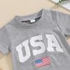 imageKuriozud Newborn Baby Boy Girl 4th of July Outfit American Flag Embroidery Short Sleeve Romper Jumpsuit Spring Summer ClothesAmerican Flag Grey