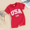 imageKuriozud Newborn Baby Boy Girl 4th of July Outfit American Flag Embroidery Short Sleeve Romper Jumpsuit Spring Summer ClothesAmerican Flag Red