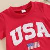 imageKuriozud Newborn Baby Boy Girl 4th of July Outfit American Flag Embroidery Short Sleeve Romper Jumpsuit Spring Summer ClothesAmerican Flag Red