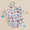 imageKuriozud Newborn Baby Girl 4th of July Outfit American Flag Bubble Romper Jumpsuit Infant Girl Fourth of July Summer ClothesRed White and Blue Bow