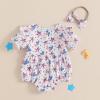 imageKuriozud Newborn Baby Girl 4th of July Outfit American Flag Bubble Romper Jumpsuit Infant Girl Fourth of July Summer ClothesRed White and Blue Star