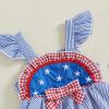 imageKuriozud Newborn Baby Girl 4th of July Outfit Ruffle Bubble Romper Dress Jumpsuit Infant Girl Fourth of July Summer ClothesColor Block Blue