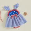 imageKuriozud Newborn Baby Girl 4th of July Outfit Ruffle Bubble Romper Dress Jumpsuit Infant Girl Fourth of July Summer ClothesColor Block Blue