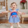 imageKuriozud Newborn Baby Girl 4th of July Outfit Ruffle Bubble Romper Dress Jumpsuit Infant Girl Fourth of July Summer ClothesColor Block Blue
