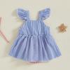 imageKuriozud Newborn Baby Girl 4th of July Outfit Ruffle Bubble Romper Dress Jumpsuit Infant Girl Fourth of July Summer ClothesColor Block Blue