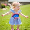 imageKuriozud Newborn Baby Girl 4th of July Outfit Ruffle Bubble Romper Dress Jumpsuit Infant Girl Fourth of July Summer ClothesColor Block Blue