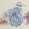 imageKuriozud Newborn Baby Girl Clothes Bow Bubble Romper Short Sleeve Jumpsuit Cute Baby Girl Outfit Summer ClothingPlaid Blue