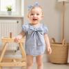 imageKuriozud Newborn Baby Girl Clothes Bow Bubble Romper Short Sleeve Jumpsuit Cute Baby Girl Outfit Summer ClothingPlaid Blue