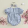 imageKuriozud Newborn Baby Girl Clothes Bow Bubble Romper Short Sleeve Jumpsuit Cute Baby Girl Outfit Summer ClothingPlaid Blue