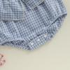 imageKuriozud Newborn Baby Girl Clothes Bow Bubble Romper Short Sleeve Jumpsuit Cute Baby Girl Outfit Summer ClothingPlaid Blue