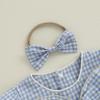imageKuriozud Newborn Baby Girl Clothes Bow Bubble Romper Short Sleeve Jumpsuit Cute Baby Girl Outfit Summer ClothingPlaid Blue