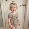 imageKuriozud Newborn Baby Girl Clothes Bow Bubble Romper Short Sleeve Jumpsuit Cute Baby Girl Outfit Summer ClothingPlaid Khaki