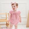 imageKuriozud Newborn Baby Girl Clothes Bow Bubble Romper Short Sleeve Jumpsuit Cute Baby Girl Outfit Summer ClothingPlaid Pink