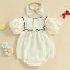 imageKuriozud Newborn Baby Girl Clothes Bow Bubble Romper Short Sleeve Jumpsuit Cute Baby Girl Outfit Summer ClothingSolid Apricot