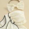 imageKuriozud Newborn Baby Girl Clothes Bow Bubble Romper Short Sleeve Jumpsuit Cute Baby Girl Outfit Summer ClothingSolid Apricot
