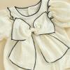imageKuriozud Newborn Baby Girl Clothes Bow Bubble Romper Short Sleeve Jumpsuit Cute Baby Girl Outfit Summer ClothingSolid Apricot